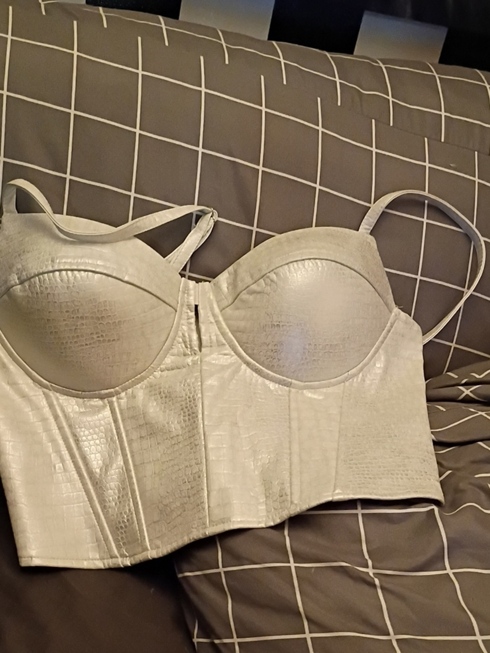 Ivory Faux-Croc Bustier Top - Unbranded